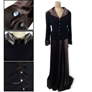 Vintage Formal Velvet Satin Evening Gown–Size 14 Long Dress for Gala or Wedding